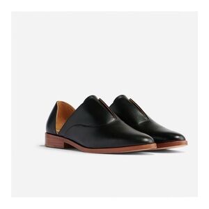 Nisolo Black Leather D'Orsay Flats with Tan Sole